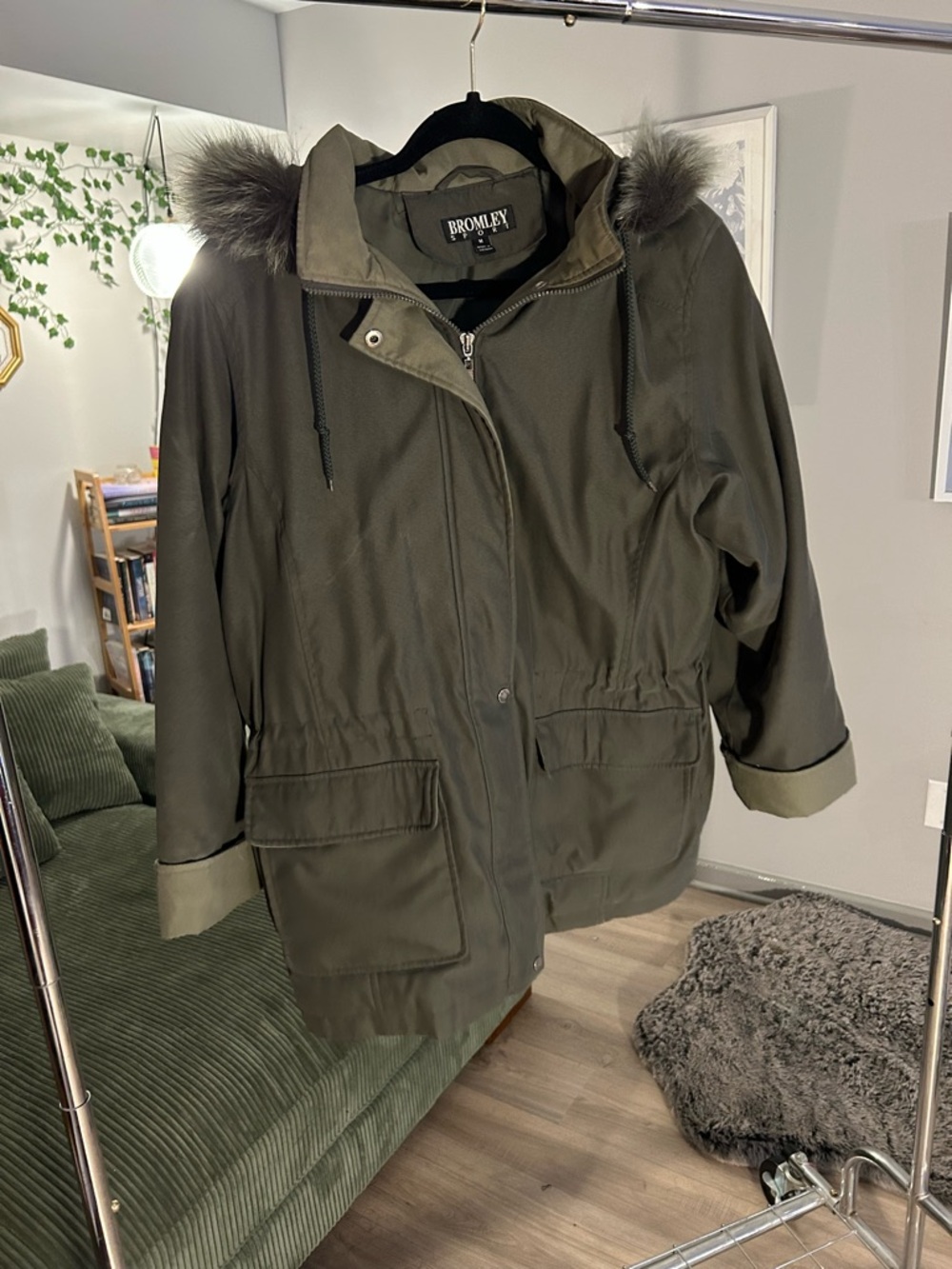 Bromley Khaki Green Parka with Fur Hood